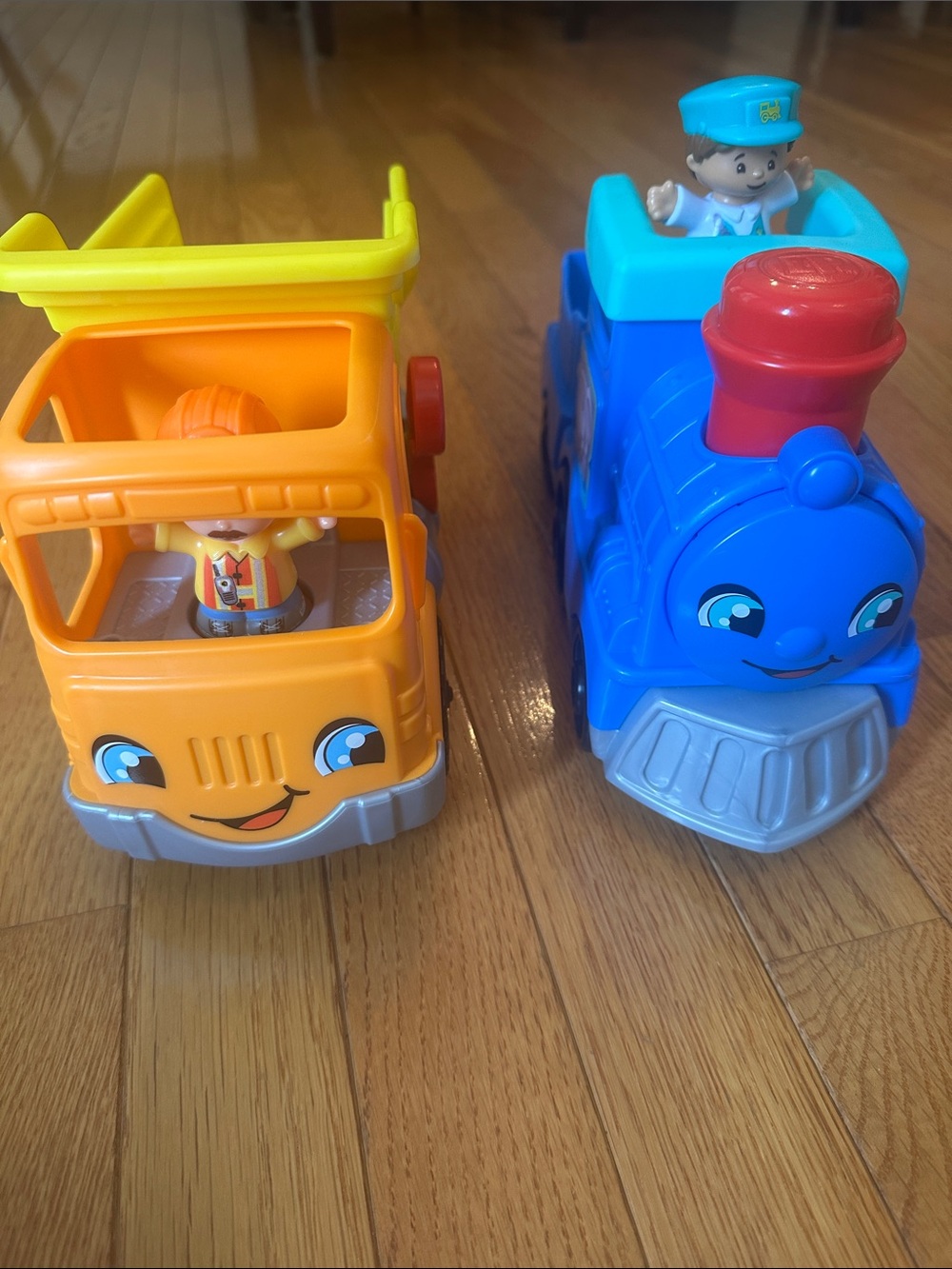 Fisher Price Little People Blue Train and Orange Dump Truck Toy Set